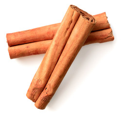 cinnamon sticks isolated on the white background, top view