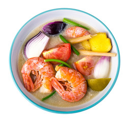 Spicy soup with prawns on coconut milk