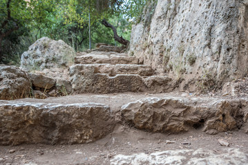 Stone slippery stairs towards cave of Chasm of Heaven in Silifke district, Mersin Turkey