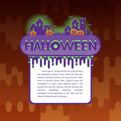 Halloween background with pumpkin, haunted house. Flyer or invitation template for Halloween party. Vector illustration.