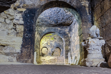 Obraz premium Interior of Aya Tekla underground cave Church also known as Saint Aya Thecla ,Aya Thekla, is ruined historic church of Byzantine.Silifke,Mersin,Turkey.
