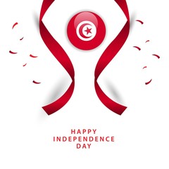 Happy Tunisia Independence Day Ribbon Vector Template Design Illustration
