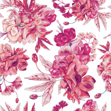 Pink Botanical Seamless Vector Pattern