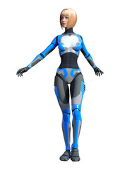 3D Rendering Female Robot on White