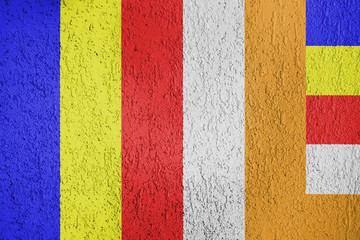 The texture of  Buddhism   flag on the wall of the plaster.