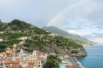 Naklejka na ściany i meble beautiful view on a sea mountains italy positano amalfi coast