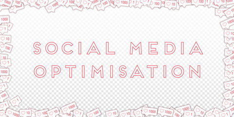 Social media icons. Social media marketing concept. Falling pink like counter. Wide frame elements o