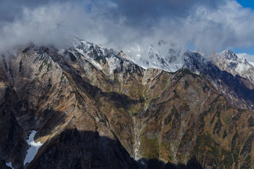 初冠雪の白馬三山
