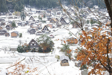 Historic Villages of Shirakawa-go and Gokayama Japan. Winter in Shirakawa-go Japan. Traditional style huts in Gassho-zukuri Village Shirakawago and Gokayama World Heritage Site.