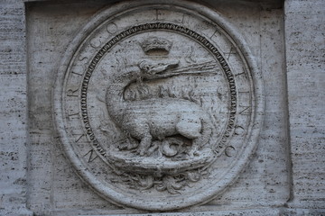 Rome,  architectural details on the historic buildings of the city center