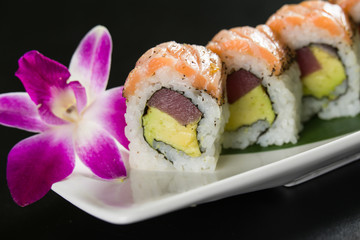 Sushi on a white plate