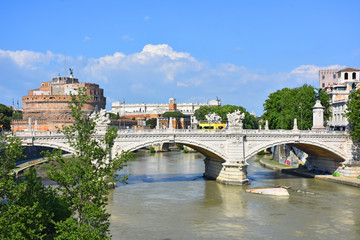 Fototapeta na wymiar Rome, view of the Sant'Angelo castle and bridge