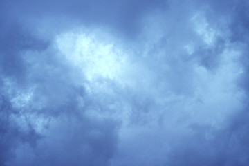 Cloudy weather. Blue sky with grey and  clouds.