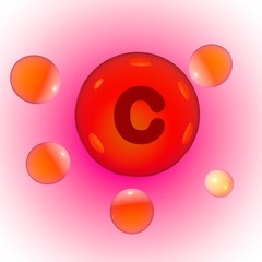 Transparent red vitamin C pills. Ascorbic acid tablets. Vitamin and mineral complex. 3d illustration