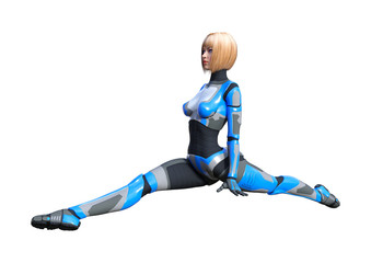 3D Rendering Female Robot on White