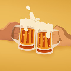 Vector of two hand holding mug of beer.