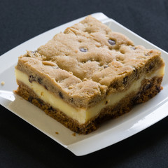 A slice of a coffee cake on a plate