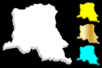 3D map of Democratic Republic of the Congo (DR Congo, DRC, Congo-Kinshasa) - white, yellow, blue and gold - vector illustration