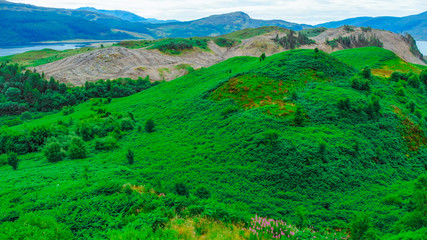 Wonderful landscape and green hills around Loch Long in Scotland