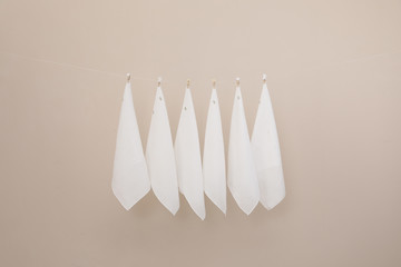 Blank white restaurant napkin mock up, isolated. Clear folded textile towel mockup design template....