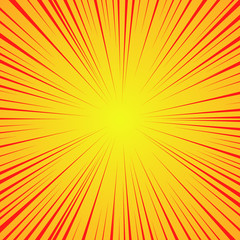 Radial red lines on a yellow background. Comic book speed, explosion. Abstract. Vector illustration for graphic design.