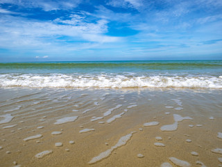 Tropical Idyllic ocean Blue sky and beautiful Beach in vacation time,Holiday on the beach,Summer concept