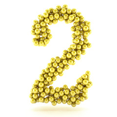 3D render number 2 made of yellow points balls, bowl alphabet