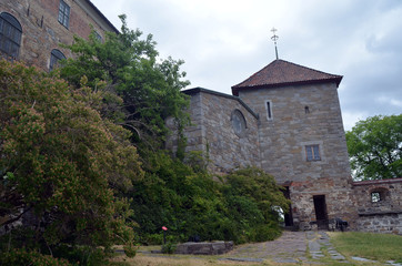 Fototapeta na wymiar Akershus Fortress is a medieval fortress that was built to protect Oslo 