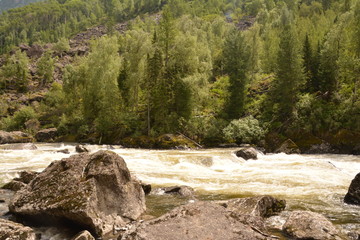 nature landscape landscape mountains valley hills rocks cave water waterfall stream river stream rock stone sky grass trees green blue white tourism excursions Russia,