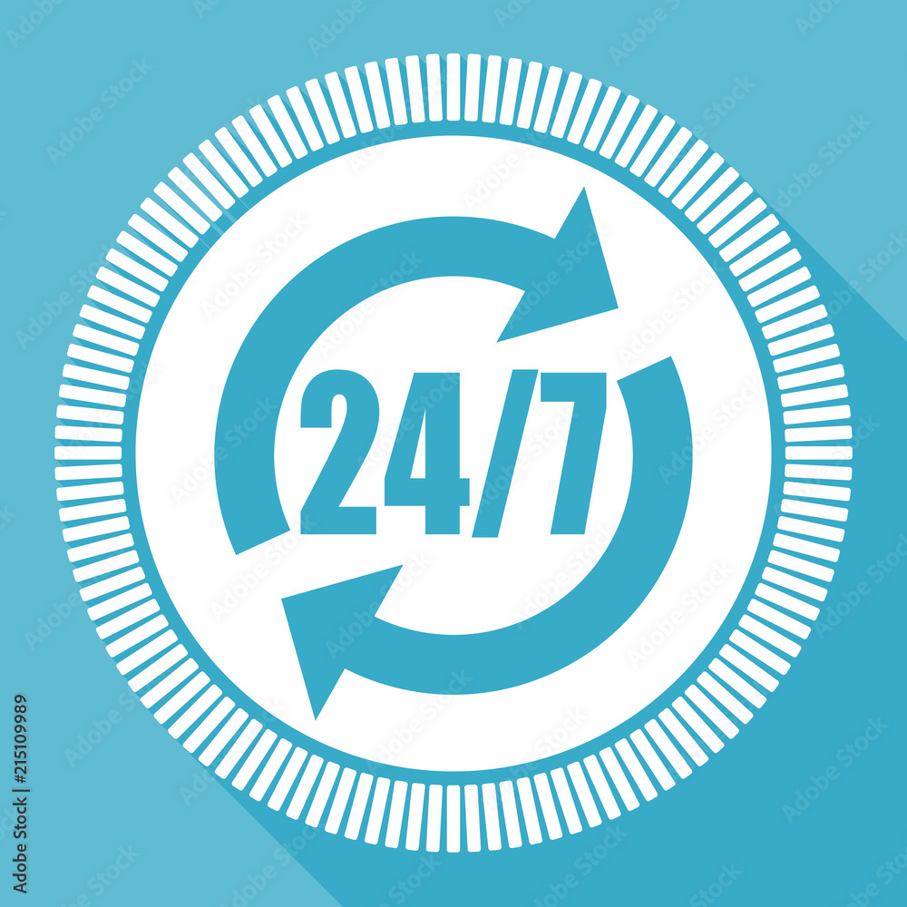 Poster Service blue flat design vector icon, square web 24/7 button