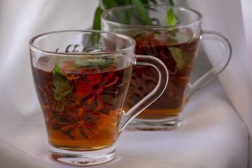Two glasses of tea with fresh mint 