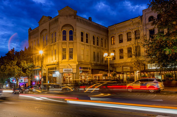 Fototapeta na wymiar Abstract light flares highlight downtown Asheville.tif
