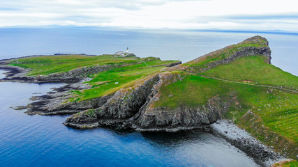 The beautiful green landscape of the Isle of Skye in the Scottish Highlands