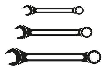 Black and white wrench silhouette set