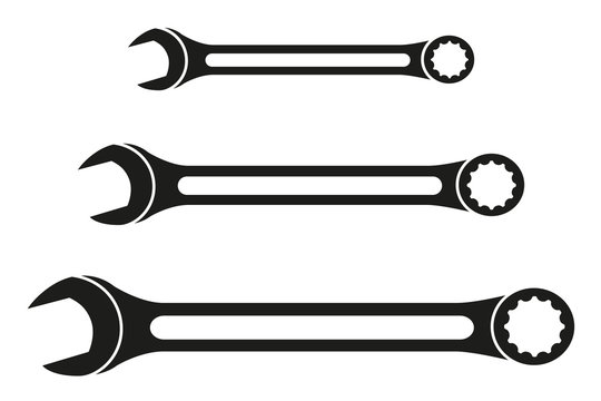 Black and white wrench silhouette set