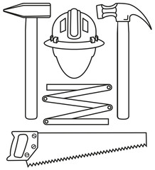 Line art black and white 5 handyman tools set