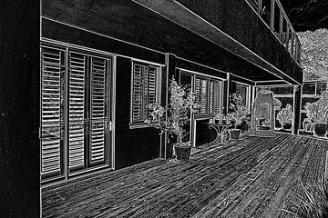 Pretty house with terrace,  with a black and white filter