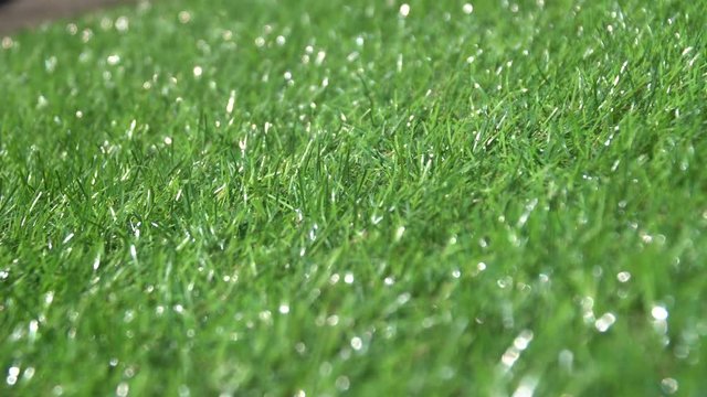Fake turf, grass in a garden under the sunshine. Fake astro turf is now a big fashion for modern gardens as it removes the need for maintenance.