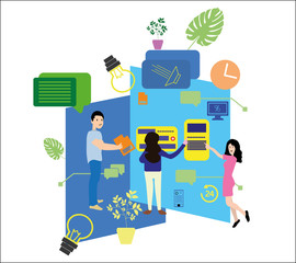 Vector illustration, flat style. The concept of hiring workers for a web page, banner, presentation, social networks, documents, cards, posters. Man with a resume.