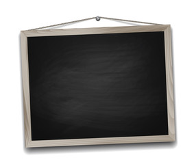 Black chalkboard in wooden frame.