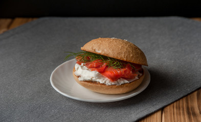 Sandwich with salmon and cream cheese