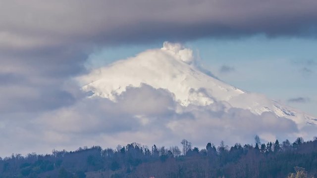 Scenic view of Villarrica Volcano in Chile. Timelapse