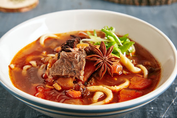 Lagman or Laghman of Beef and Pulled Homemade Noodles