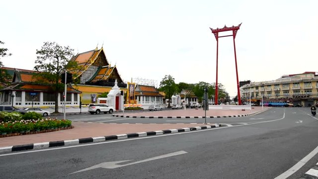 Zoom in to Giant swing landmark of bangkok city / Sao Ching Cha landmark in Bangkok city