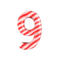 Red white candy number 9 Isolated on white background