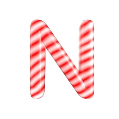 Red White candy letter N Isolated on white background