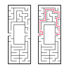 Rectangular labyrinth, maze. An interesting and useful game for preschoolers. An easy puzzle game. Simple flat vector illustration isolated on white background. With the right decision. © PlatypusMi86