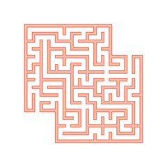 Orange square labyrinth. A game for children. Simple flat vector illustration isolated on white background. With a place for your images.