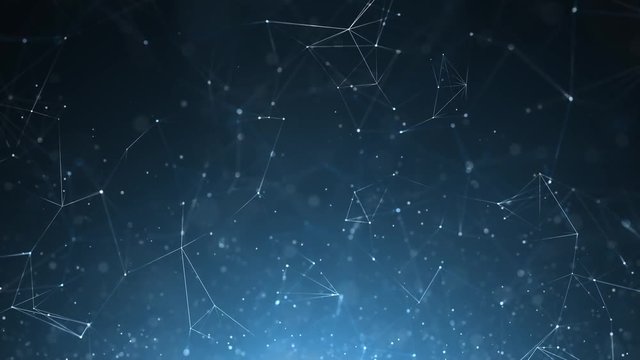 Artistic lines and dots slow motion on blue background.