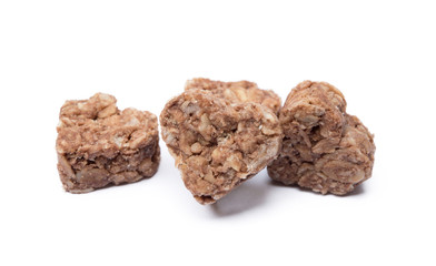 Oatmeal heart dessert isolated on white background